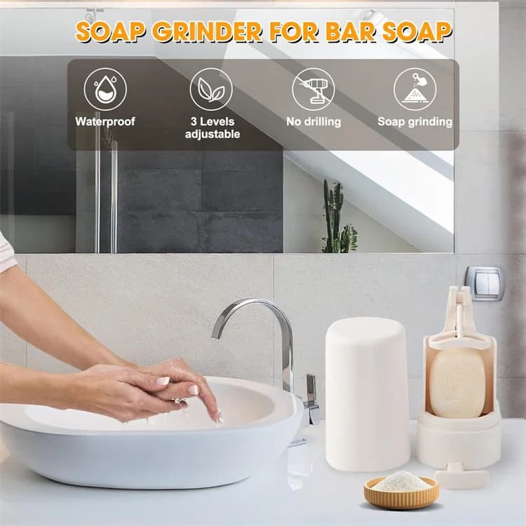 Wall-Mounted Plastic Hard Soap Grinder Dispenser No-Drill Bar Soap Shaver and Dispenser Waterproof Bathroom Accessory for Home