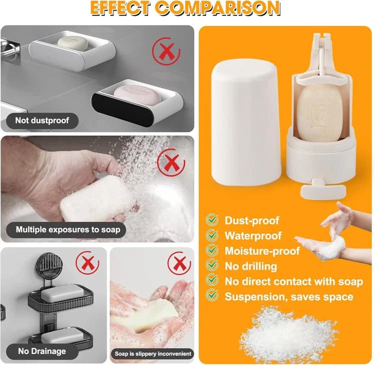 Wall-Mounted Plastic Hard Soap Grinder Dispenser No-Drill Bar Soap Shaver and Dispenser Waterproof Bathroom Accessory for Home